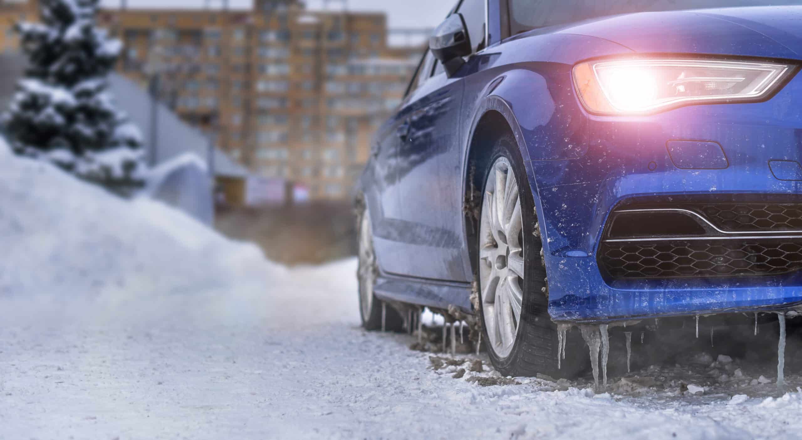 starting engine and warming up the icy car in severe frosts in w